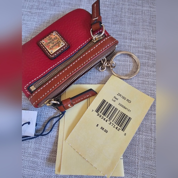 Dooney & Bourke Pebble Grain Small Coin Case Key Fob, Red ♥️ - Picture 6 of 8